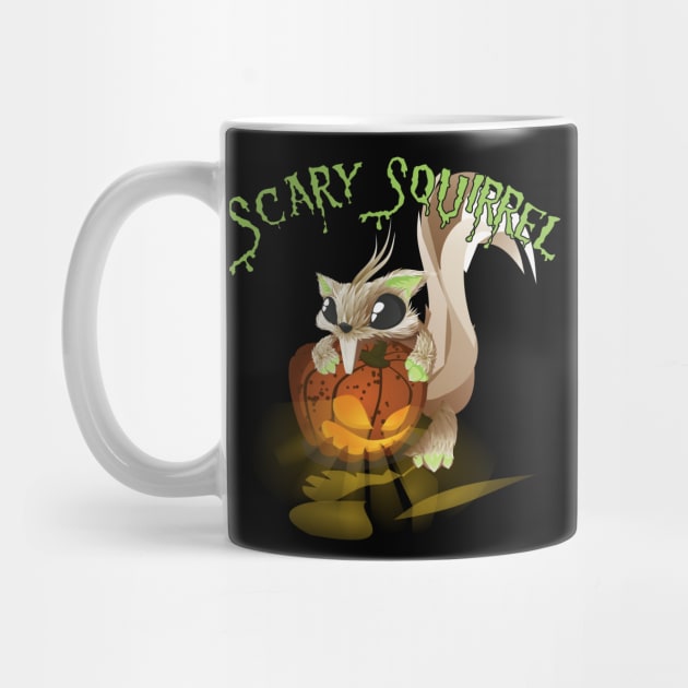 Scary Squirrel with Lighted Pumpkin Halloween Design by rubythesquirrel